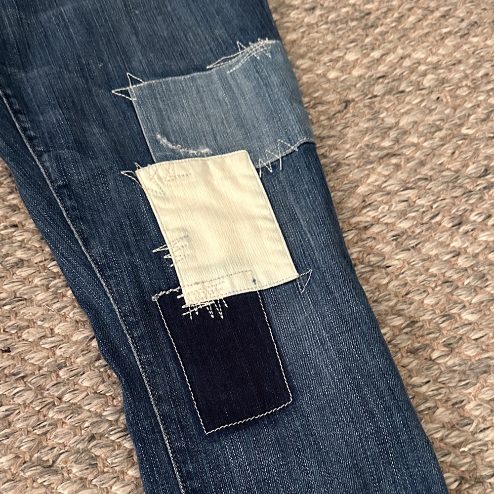 Current/Elliott Dark Blue Patchwork Cropped Jeans - image 3